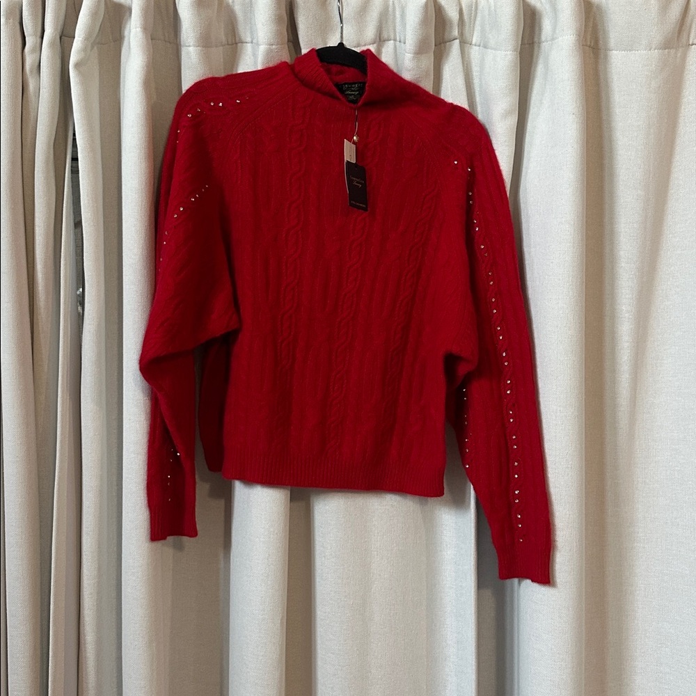 CHARTER CLUB Cashmere Embellished Red Sweater MEDIUM